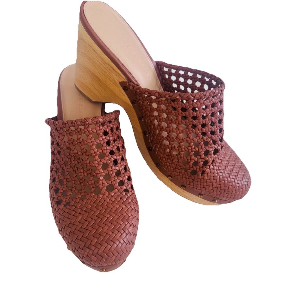 Veronica Beard Hardie 9.5 Clogs Shoes Woven Leather Platform EUC $395